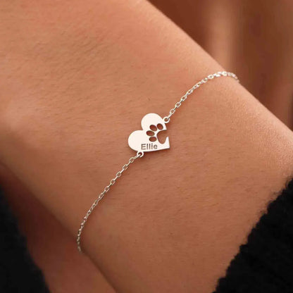 Pulsera personalizada con nombre y huella en forma de corazón